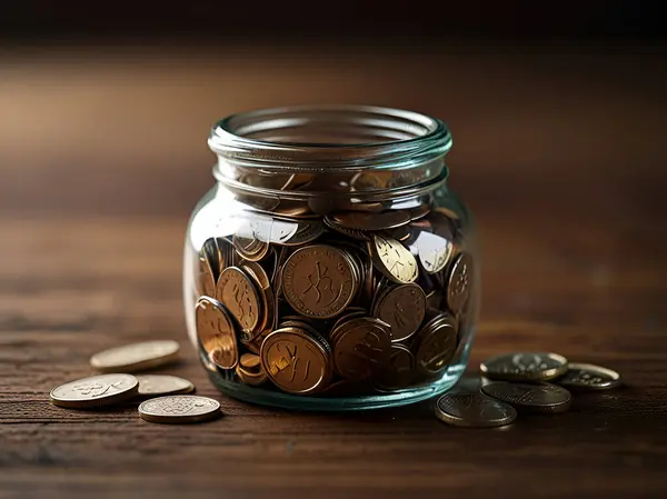 Stock image A jar of coins Ai generated