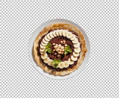 Traditional Romanian crepes with banana slices, hazelnut spread on a transparent background. clipart