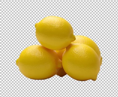  Limon dilimi meyve ve yapraklar alfa tabakasında şeffaf arkaplan yapay zekası üzerinde izole.