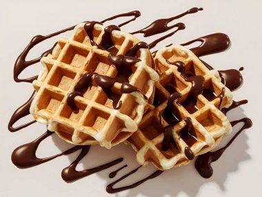 Pouring Chocolate Over a Belgian Waffle on white background Ai generative. clipart