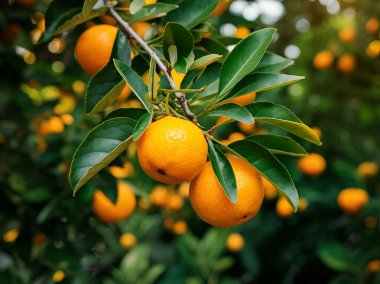 Olgunlaşmış meyve portakal ağaçlarıyla