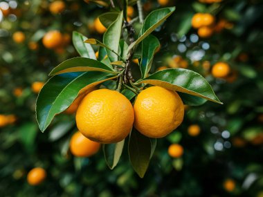 Olgunlaşmış meyve portakal ağaçlarıyla