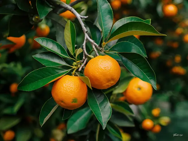 stock image Orange trees with ripe fruits and orange garden