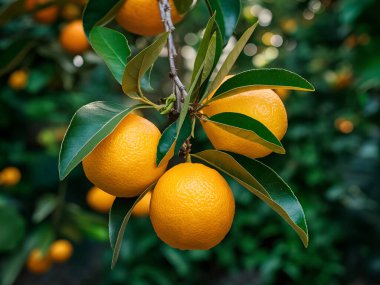 Olgunlaşmış meyve portakal ağaçlarıyla