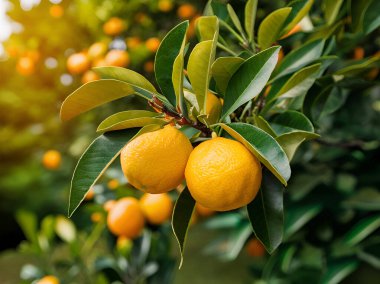 Olgunlaşmış meyve portakal ağaçlarıyla