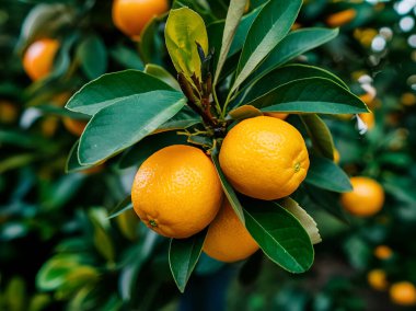 Olgunlaşmış meyve portakal ağaçlarıyla