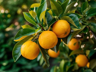 Olgunlaşmış meyve portakal ağaçlarıyla