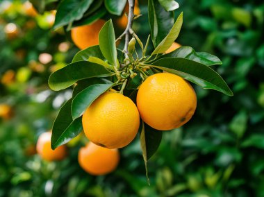 Olgunlaşmış meyve portakal ağaçlarıyla