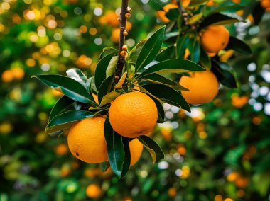 Olgunlaşmış meyve portakal ağaçlarıyla