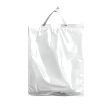Şeffaf bir arkaplanda izole edilmiş beyaz plastik bir alışveriş çantasının yüksek kaliteli görüntüsü. Bu, markalaşma veya ambalaj projeleri için gerçekçi bir modele ihtiyaç duyan tasarımcılar için değerli bir değer..