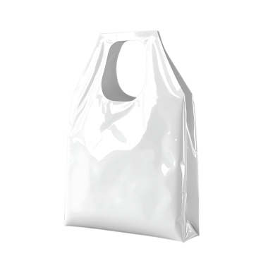 Şeffaf bir arka planda izole edilmiş, parlak plastik bir alışveriş çantasının yüksek kaliteli üç boyutlu görüntüsü. Bu, tasarımcılar için temiz ve gerçekçi bir makete ihtiyaç duyan değerli bir varlık..