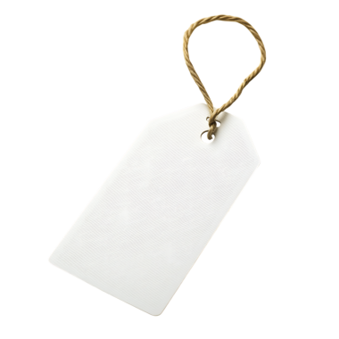Şeffaf bir arkaplanda izole edilmiş sicim halkalı beyaz bir hediye etiketinin yüksek çözünürlüklü görüntüsü. Bu, tasarımcılar için temiz ve kişiselleştirilebilir etiket öğesine ihtiyaç duyan değerli bir değer..
