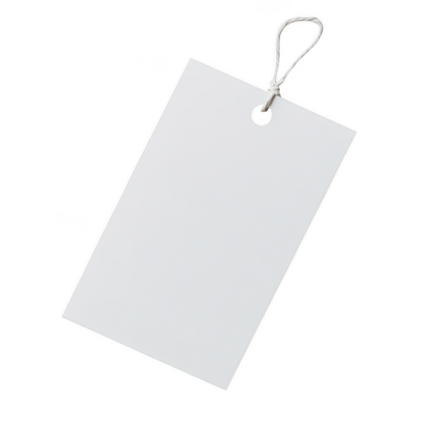 Bu resim, şeffaf bir arkaplanda izole edilmiş, boş beyaz bir hediye etiketi içerir. Bu, çeşitli projeler için temiz ve kişiselleştirilebilir etikete ihtiyaç duyan tasarımcılar için değerli bir değer..