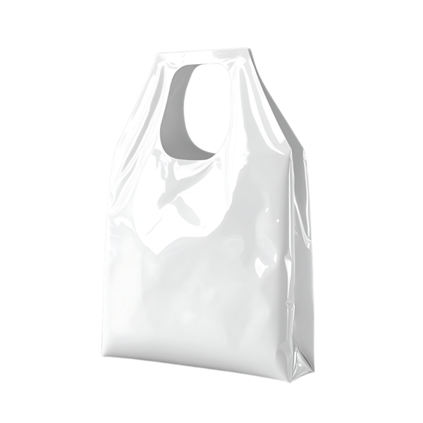 Şeffaf bir arka planda izole edilmiş, parlak plastik bir alışveriş çantasının yüksek kaliteli üç boyutlu görüntüsü. Bu, tasarımcılar için temiz ve gerçekçi bir makete ihtiyaç duyan değerli bir varlık..
