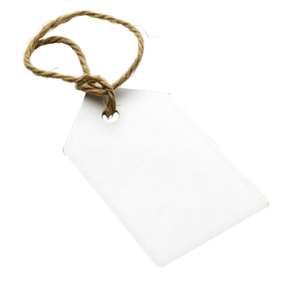 Bu resim bir parça jüt iple bağlanmış boş beyaz bir hediye etiketini gösteriyor. Etiket şeffaf bir arkaplanda izole edilmiş, tasarımcıların kolayca projelerine dahil etmeleri gereken değerli bir özellik..