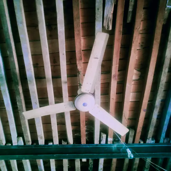 stock image Old Ceiling Fan on Wooden Slats Ceiling