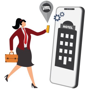 İnternet üzerinden otel ve rezervasyon odası seçen turistler İş Adamı