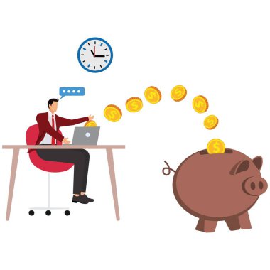 Making money online Piggy Bank, Making money online, freelancing, earning at home, remote work concept clipart