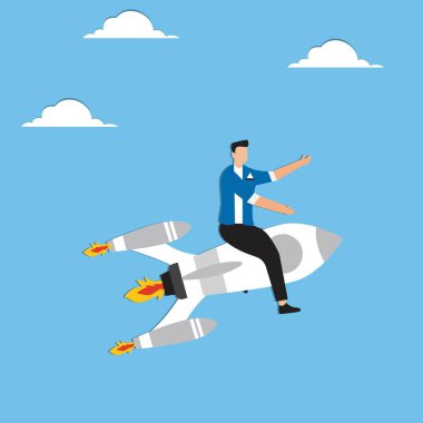İş kurma, girişim kurma ya da yeni bir şirket kurma, iş ivmesini artırma, hızlı yükselme ya da cesaret girişimcisi, konsepti kazanma yaratıcılığı, havai fişek artırıcılı cesur iş adamı uçmaya başlıyor