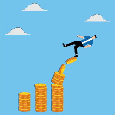 Mali istikrarsızlık belirsizlik veya istikrarsız yatırım piyasası riskli durum veya ekonomik durgunluk krizi veya iflas konsepti yatırımcısı dengesiz para yığınından düşüyor