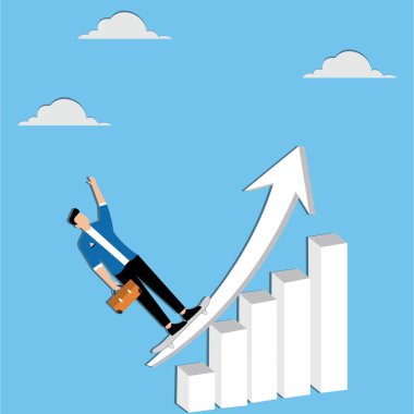 Kariyer gelişimi veya finansal kazanç elde eden kaykaylı iş adamı büyüme grafiği üzerinde çalışmaya hazır olsun diye işletmeleri büyütmek için başarı artışı