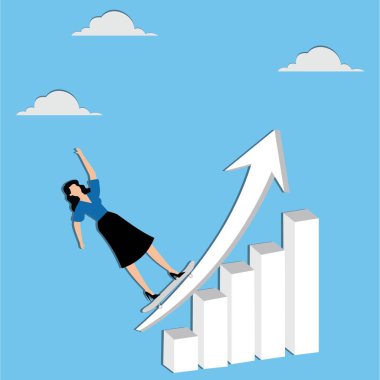 Kariyer geliştirme veya finansal kazanç sağlayan kaykaylı iş kadını büyüme grafiği üzerinde çalışmaya hazır olsun diye iş dünyasının büyümesi