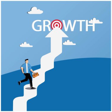 Büyümeye doğru yükselen ok üzerinde çalışan işadamı