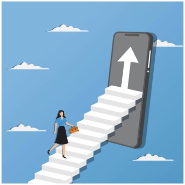 İş kadını merdivene doğru koşuyor.