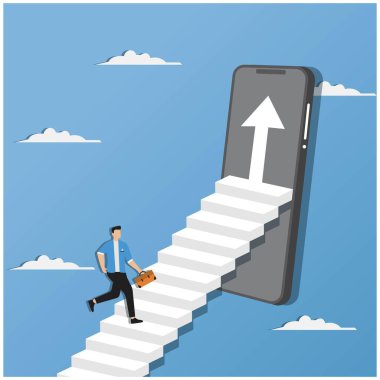 İşadamı merdiven grafiğine koşuyor