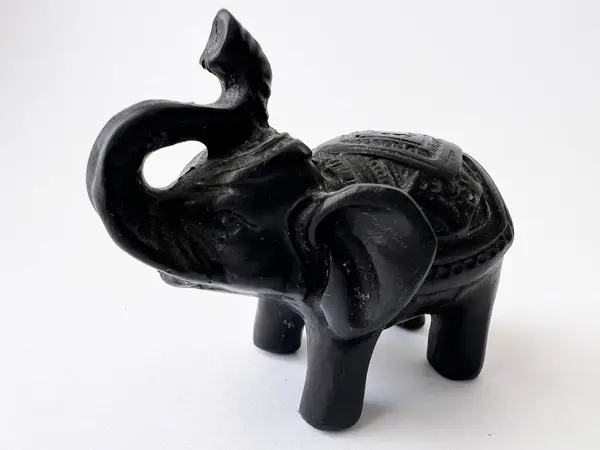 stock image Black Elephant Figurine with Ornate Carvings