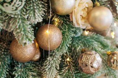 Noel ağacı arkaplanının yakın görüntüsü. Yüksek kalite fotoğraf