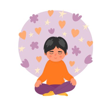 Çocuk nilüfer çiçeğiyle meditasyon yapıyor..