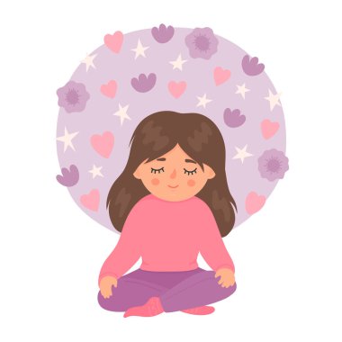 Tatlı küçük kız meditasyon yapıyor..