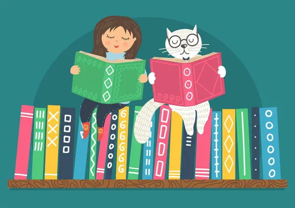 Katten Meisjesboeken — Stockvector