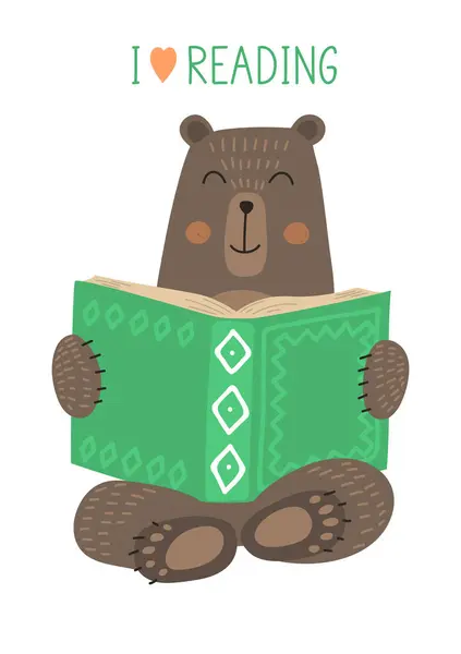 Drăguț Urs Lectură Carte — Vector de stoc
