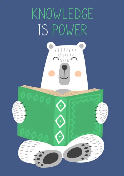 Knowledge Power White Bear Reading Book — Image vectorielle