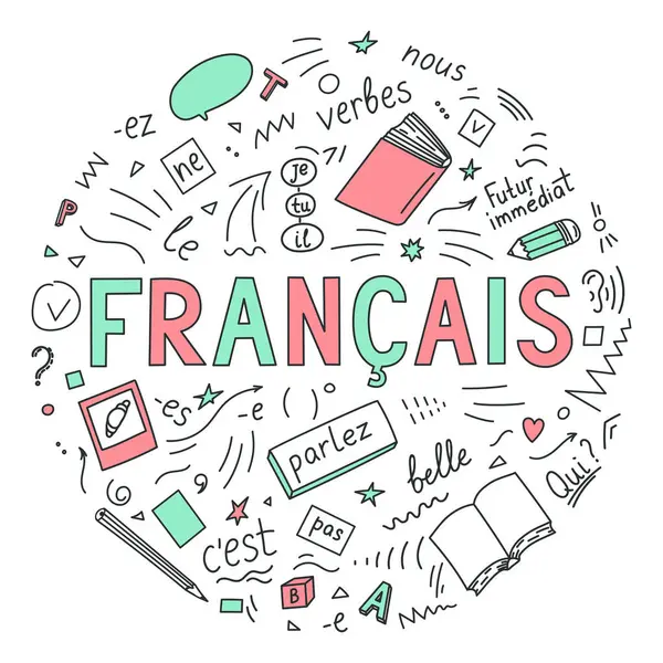 Litere Limba Franceză Doodle — Vector de stoc