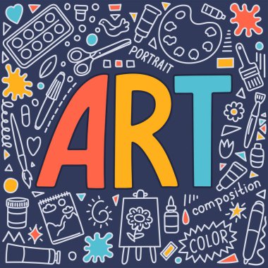 - Sanat. Okul konusu. Karalama ile harfler.