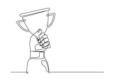 El ele tutuşmak ödül kupası. Sürekli çizgi çizimi.