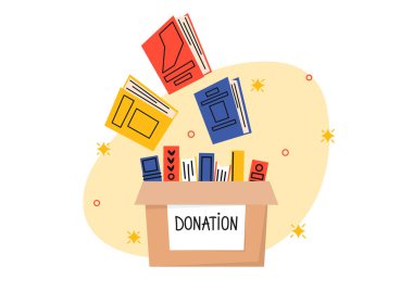 Kitap bağışı. Kitaplarla dolu bağış kutusu..