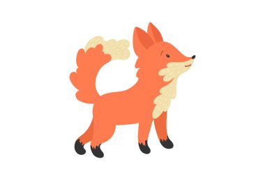 Küçük tilki. Beyaz arka planda izole edilmiş şirin bir tilki çizimi.