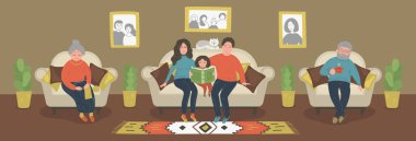 Whole family together in living room. clipart