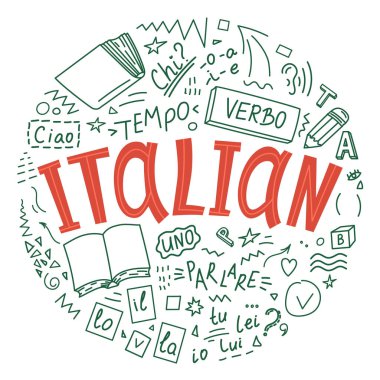 Italian. Hand drawn doodles and lettering. 