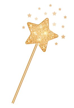 Golden magic wand with sparks and stars 