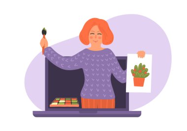 Online çizim eğitimi. Sanatçı ekranda resim yapmayı öğretiyor.