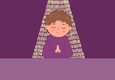 Praying child. Little boy with closed eyes sincerely prays. Religion, Christianity, faith concept. clipart