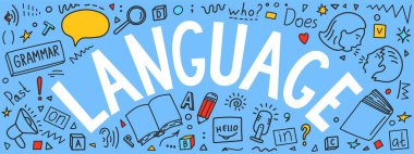 Laflarına dikkat et. Dil el çizimleri ve harfler. Eğitim kavramı.