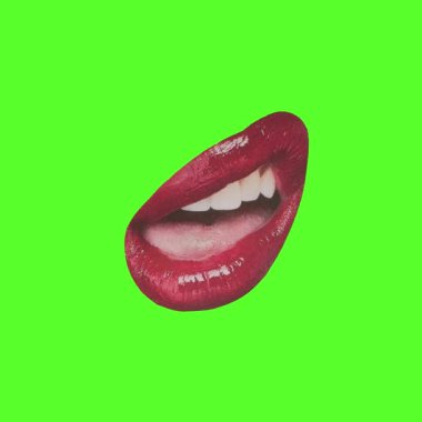 green lips with tongue on a green background.