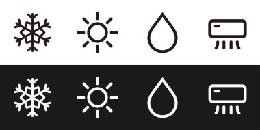Akıllı Ev uygulaması için klima simgeleri. soğuk, sıcak, kuru, otomatik durum klima vektörü