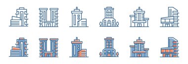 modern şehir binaları gökdelen simgesi iş yerleri ve otel kentsel inşaat vektör çizgisi çizimi web ve uygulama tasarımı için